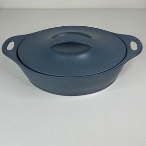 Corningware Creations Stoneware Casserole Oval Dish with Lid 2 Qt Blue Speckled